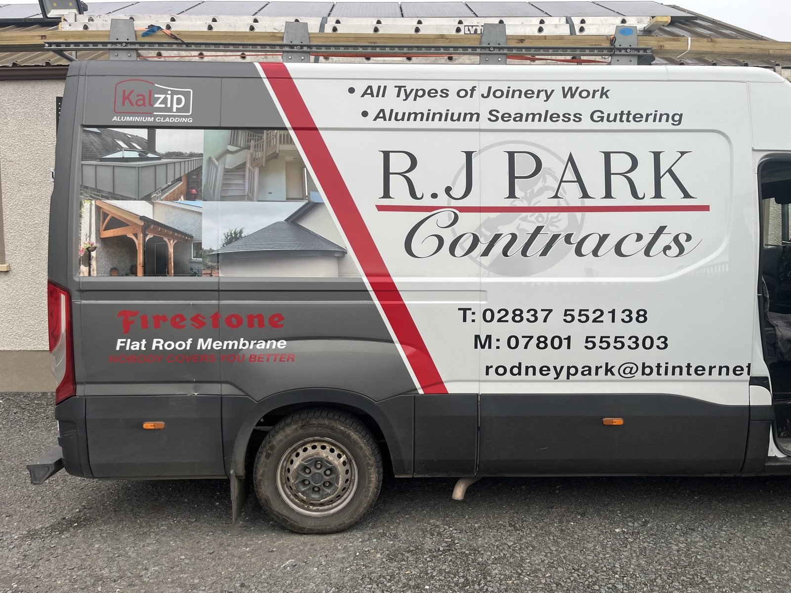 RJ Park Contracts van — Kalzip aluminium cladding, Elevate flat roofing